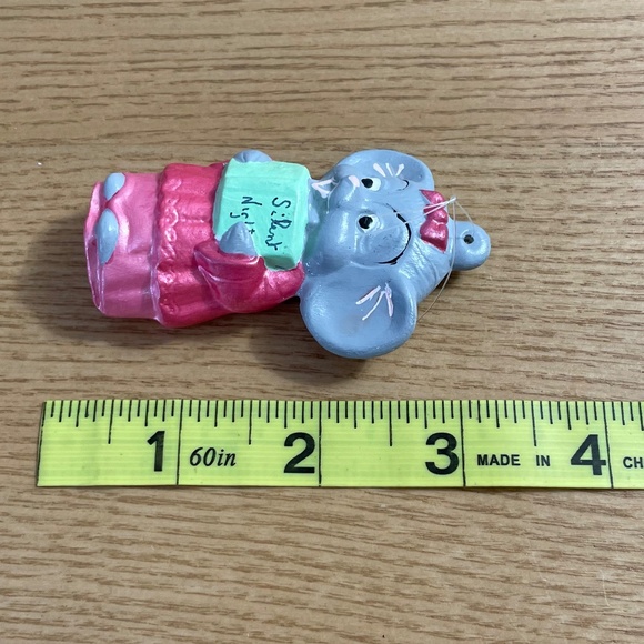 Vintage Ceramic Mouse Christmas Ornament Handmade 3.5” Choir Girl Silent Night - Picture 5 of 6